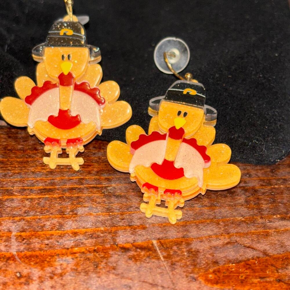 Thanksgiving turkey earrings new glittery
